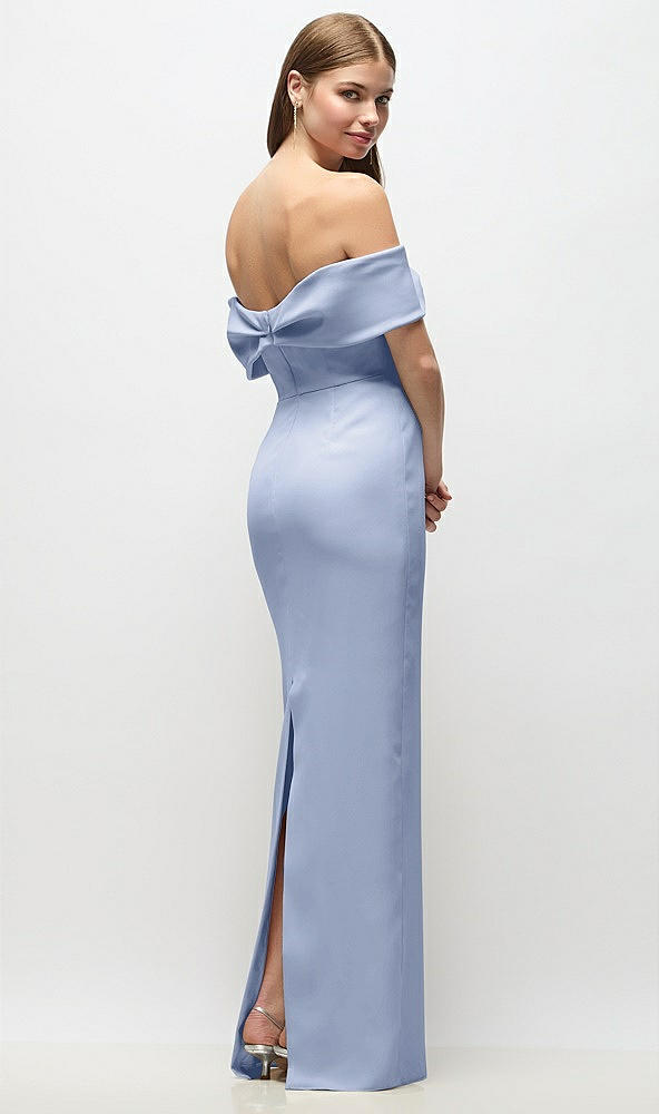 Back View - Sky Blue Off-the-Shoulder Crepe Column Maxi Dress with Bow-Pinch Detail