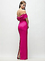 Rear View Thumbnail - Think Pink Off-the-Shoulder Crepe Column Maxi Dress with Bow-Pinch Detail