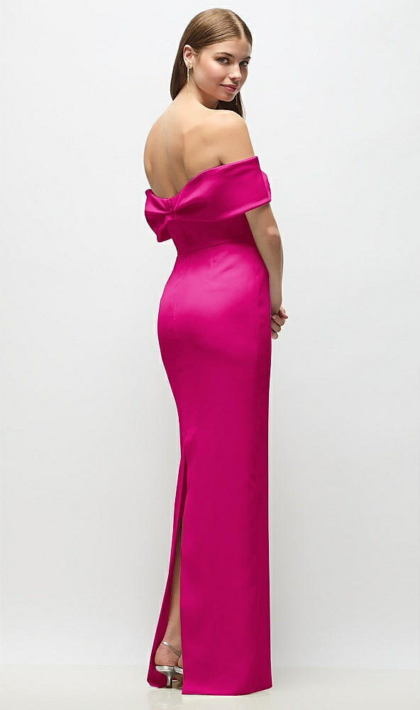 Back View - Think Pink Off-the-Shoulder Crepe Column Maxi Dress with Bow-Pinch Detail