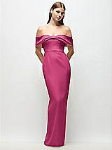 Front View Thumbnail - Tea Rose Off-the-Shoulder Crepe Column Maxi Dress with Bow-Pinch Detail