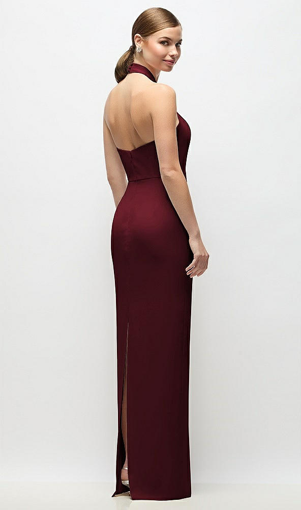 Back View - Cabernet Criss-Cross Halter Open-Back Crepe Column Maxi Dress