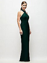 Side View Thumbnail - Evergreen Criss-Cross Halter Open-Back Crepe Column Maxi Dress