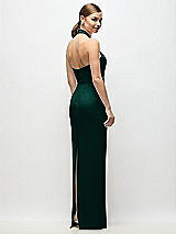 Rear View Thumbnail - Evergreen Criss-Cross Halter Open-Back Crepe Column Maxi Dress