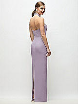 Rear View Thumbnail - Lilac Haze Criss-Cross Halter Open-Back Crepe Column Maxi Dress