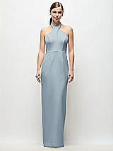 Front View Thumbnail - Mist Criss-Cross Halter Open-Back Crepe Column Maxi Dress