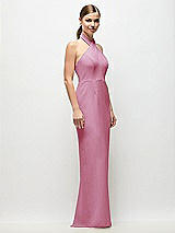 Side View Thumbnail - Powder Pink Criss-Cross Halter Open-Back Crepe Column Maxi Dress