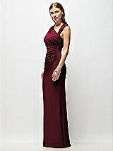 Side View Thumbnail - Cabernet Asymmetrical Cap Sleeve Matte Jersey Column Maxi Dress with Fanned Ruching