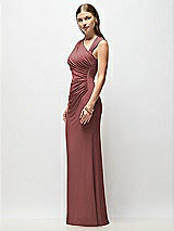 Side View Thumbnail - English Rose Asymmetrical Cap Sleeve Matte Jersey Column Maxi Dress with Fanned Ruching