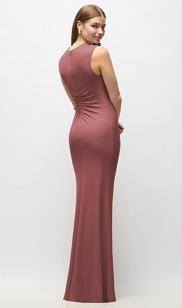 Back View - English Rose Asymmetrical Cap Sleeve Matte Jersey Column Maxi Dress with Fanned Ruching
