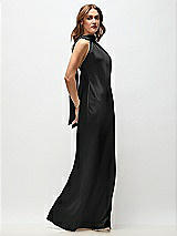 Side View Thumbnail - Black Draped Scarf Halter Open-Back Stretch Satin Bias Maxi Dress with Adjustable Straps