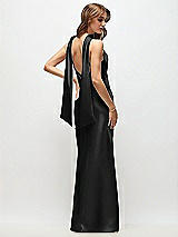 Rear View Thumbnail - Black Draped Scarf Halter Open-Back Stretch Satin Bias Maxi Dress with Adjustable Straps