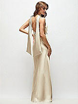 Rear View Thumbnail - Champagne Draped Scarf Halter Open-Back Stretch Satin Bias Maxi Dress with Adjustable Straps