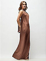 Side View Thumbnail - Cognac Draped Scarf Halter Open-Back Stretch Satin Bias Maxi Dress with Adjustable Straps