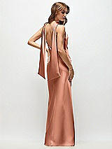 Rear View Thumbnail - Copper Penny Draped Scarf Halter Open-Back Stretch Satin Bias Maxi Dress with Adjustable Straps