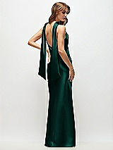 Rear View Thumbnail - Evergreen Draped Scarf Halter Open-Back Stretch Satin Bias Maxi Dress with Adjustable Straps