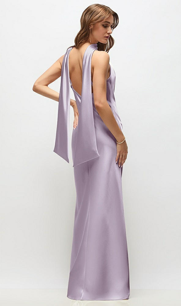 Back View - Lilac Haze Draped Scarf Halter Open-Back Stretch Satin Bias Maxi Dress with Adjustable Straps