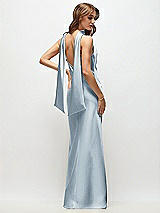 Rear View Thumbnail - Mist Draped Scarf Halter Open-Back Stretch Satin Bias Maxi Dress with Adjustable Straps