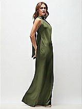 Side View Thumbnail - Olive Green Draped Scarf Halter Open-Back Stretch Satin Bias Maxi Dress with Adjustable Straps