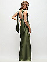 Rear View Thumbnail - Olive Green Draped Scarf Halter Open-Back Stretch Satin Bias Maxi Dress with Adjustable Straps