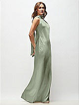 Side View Thumbnail - Sage Draped Scarf Halter Open-Back Stretch Satin Bias Maxi Dress with Adjustable Straps