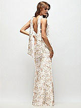 Rear View Thumbnail - Golden Hour Draped Scarf Halter Open-Back Floral Stretch Satin Bias Maxi Dress with Adjustable Straps