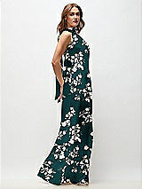 Side View Thumbnail - Vintage Primrose Evergreen Draped Scarf Halter Open-Back Floral Stretch Satin Bias Maxi Dress with Adjustable Straps