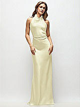 Front View Thumbnail - Butter Yellow High Cowl Neck Open-Back Stretch Satin Bias Maxi Dress