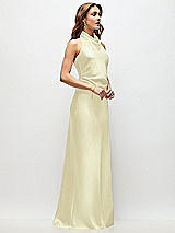 Side View Thumbnail - Butter Yellow High Cowl Neck Open-Back Stretch Satin Bias Maxi Dress