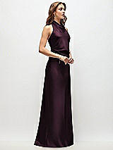 Side View Thumbnail - Deep Plum High Cowl Neck Open-Back Stretch Satin Bias Maxi Dress