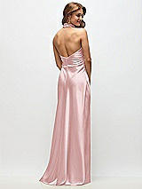 Rear View Thumbnail - Ballet Pink High Cowl Neck Open-Back Stretch Satin Bias Maxi Dress