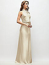 Side View Thumbnail - Champagne High Cowl Neck Open-Back Stretch Satin Bias Maxi Dress