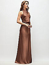 Side View Thumbnail - Cognac High Cowl Neck Open-Back Stretch Satin Bias Maxi Dress