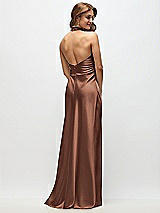 Rear View Thumbnail - Cognac High Cowl Neck Open-Back Stretch Satin Bias Maxi Dress