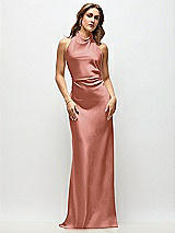 Front View Thumbnail - Desert Rose High Cowl Neck Open-Back Stretch Satin Bias Maxi Dress