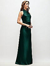 Side View Thumbnail - Evergreen High Cowl Neck Open-Back Stretch Satin Bias Maxi Dress