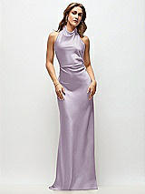 Front View Thumbnail - Lilac Haze High Cowl Neck Open-Back Stretch Satin Bias Maxi Dress