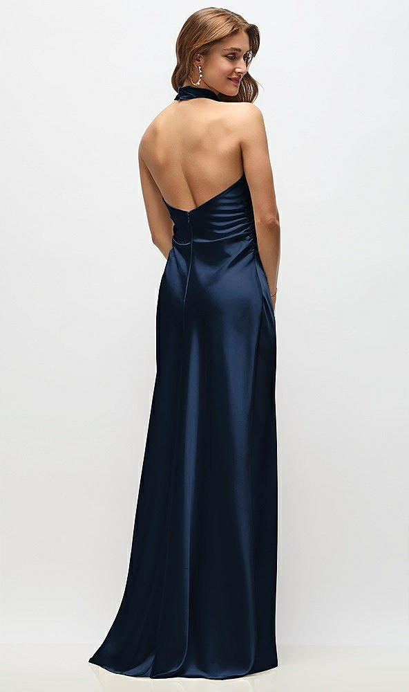 Back View - Midnight Navy High Cowl Neck Open-Back Stretch Satin Bias Maxi Dress