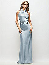 Front View Thumbnail - Mist High Cowl Neck Open-Back Stretch Satin Bias Maxi Dress
