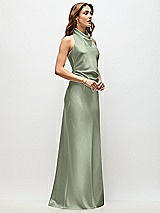 Side View Thumbnail - Sage High Cowl Neck Open-Back Stretch Satin Bias Maxi Dress
