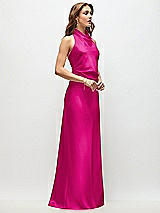 Side View Thumbnail - Think Pink High Cowl Neck Open-Back Stretch Satin Bias Maxi Dress