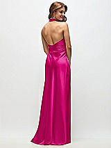 Rear View Thumbnail - Think Pink High Cowl Neck Open-Back Stretch Satin Bias Maxi Dress