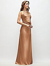 Side View Thumbnail - Toffee High Cowl Neck Open-Back Stretch Satin Bias Maxi Dress