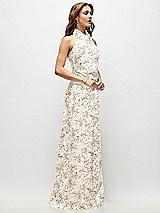 Side View Thumbnail - Golden Hour High Cowl Neck Open-Back Floral Stretch Satin Bias Maxi Dress