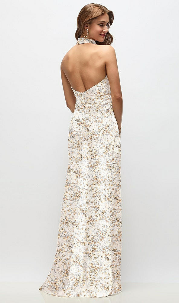 Back View - Golden Hour High Cowl Neck Open-Back Floral Stretch Satin Bias Maxi Dress