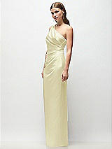 Side View Thumbnail - Butter Yellow One-Shoulder Draped Bodice Stretch Satin Column Maxi Dress
