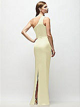Rear View Thumbnail - Butter Yellow One-Shoulder Draped Bodice Stretch Satin Column Maxi Dress
