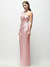 Side View Thumbnail - Ballet Pink One-Shoulder Draped Bodice Stretch Satin Column Maxi Dress