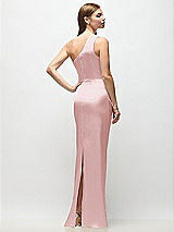 Rear View Thumbnail - Ballet Pink One-Shoulder Draped Bodice Stretch Satin Column Maxi Dress