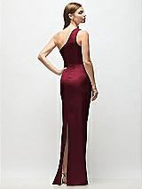 Rear View Thumbnail - Cabernet One-Shoulder Draped Bodice Stretch Satin Column Maxi Dress