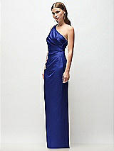 Side View Thumbnail - Cobalt Blue One-Shoulder Draped Bodice Stretch Satin Column Maxi Dress